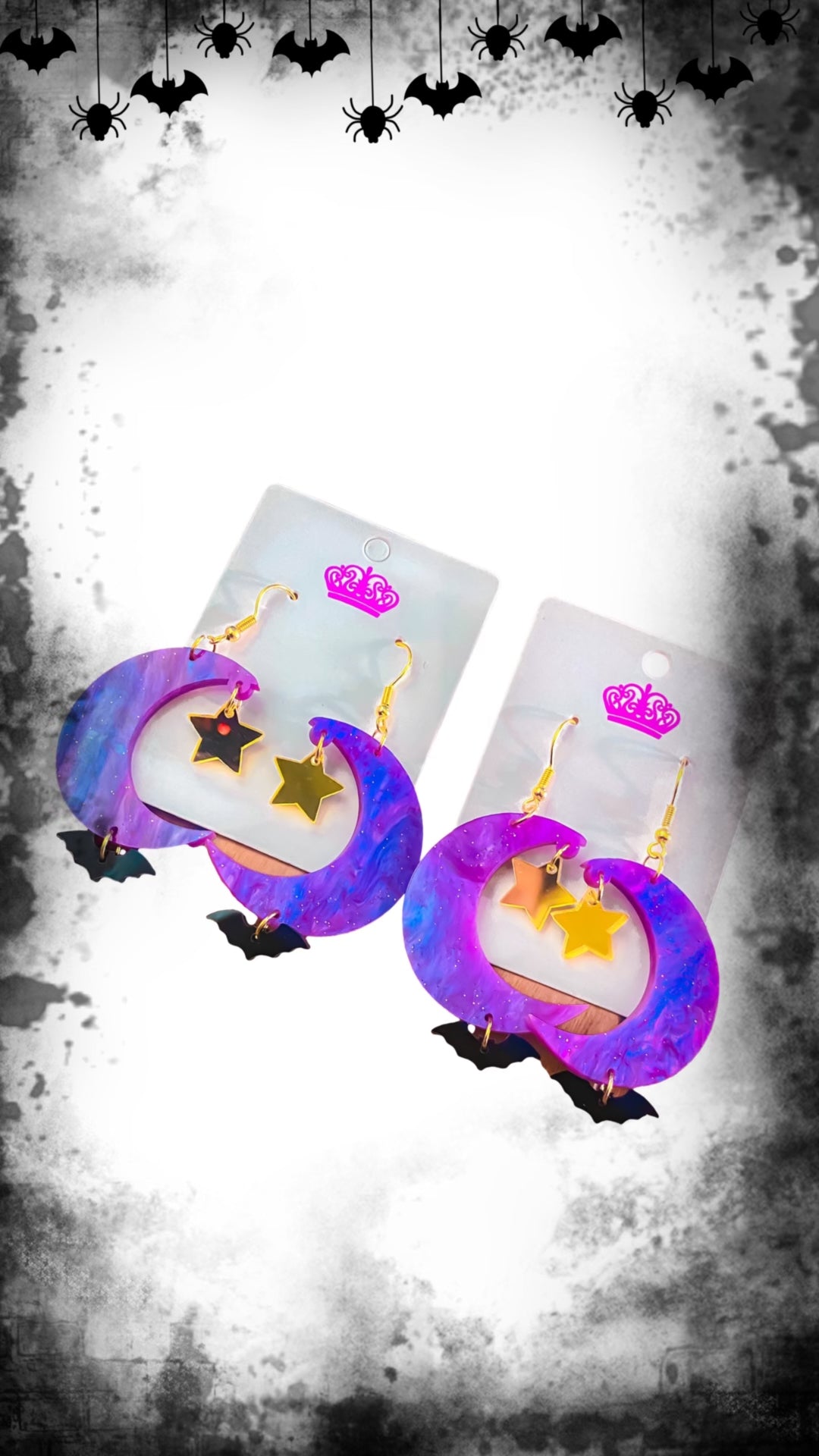 Spiked Peach Bat 🦇 and 🌙 Moon Earrings