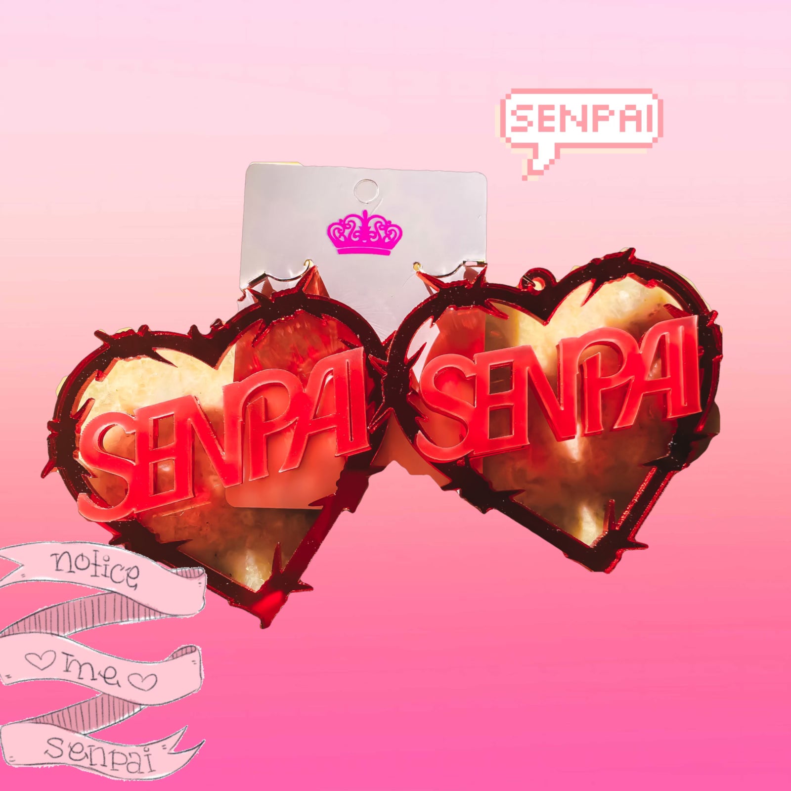 Spiked Peach Senpai Barbed Heart Earrings