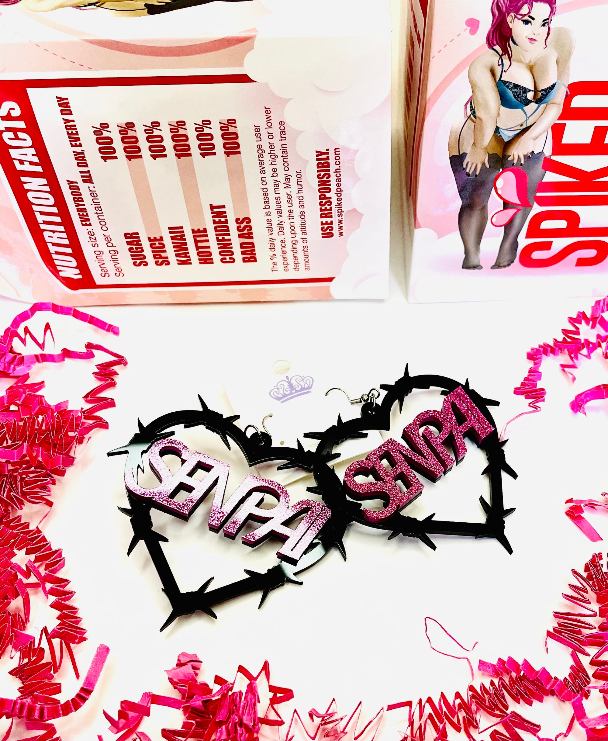 Spiked Peach Senpai Barbed Heart Earrings